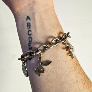 Vintage McBling Girlypop Femi Playboy Silver Chunky Bunny Charm Bracelet